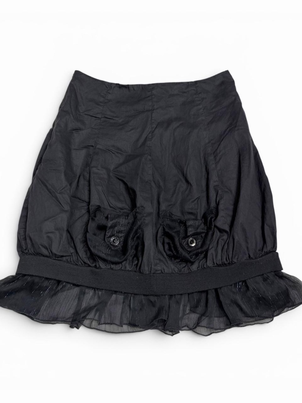 Chinese Fashion 依慕姿 Black Cargo Bubble Skirt w/ Ruffle Hem + Pockets